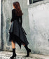 Asymmetric Layered Faux Leather Tulle Skirt